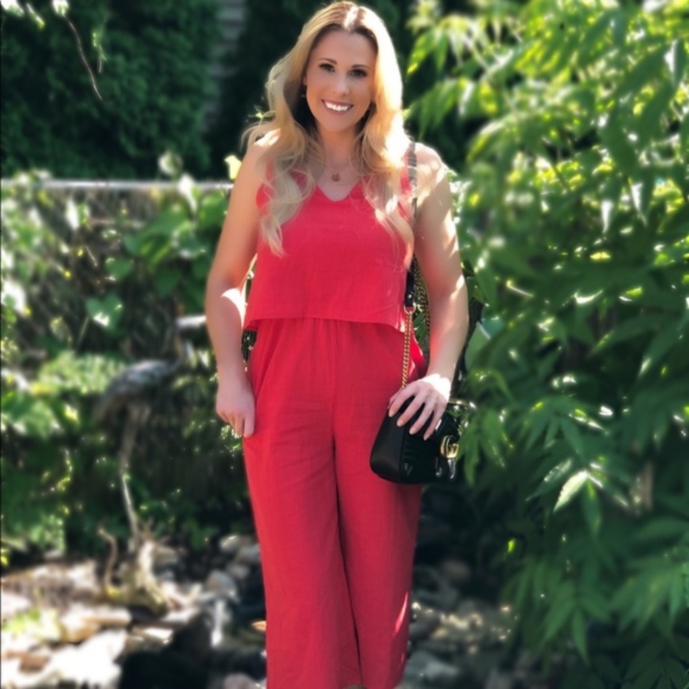 Endless Summer Red V Neck Jumpsuit - Picture 5 of 5